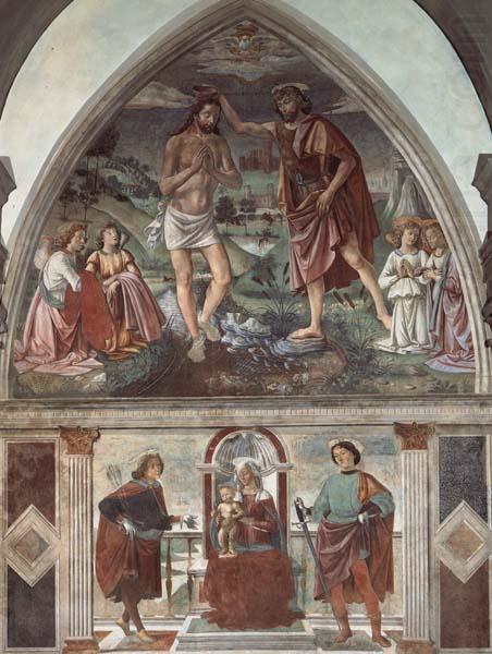Domenicho Ghirlandaio Taufe Christ und Thronende Madonna mit den Heiligen Sebastian und julianus china oil painting image